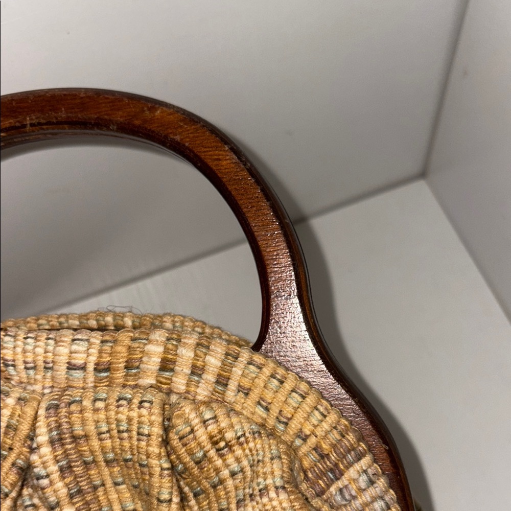 Banner House Asheville NC vintage handbag Wooden Handle woven beige quality - Picture 5 of 9